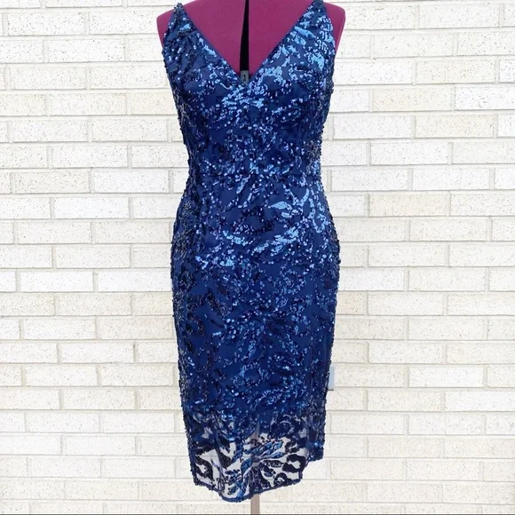 Eliza J | Dresses | Eliza J Blue Sequin Sparkly Midi Cocktail Dress |  Poshmark